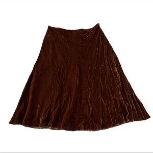 INC Crushed Velvet Midi Skirt Women’s 10 Brown Silk Blend Fairycore Whimsigoth